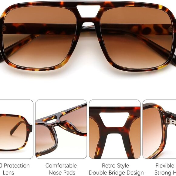Retro Aviator Sunglasses for Women Men 70s Classic Vintage Shades Trendy Square - Picture 4 of 7